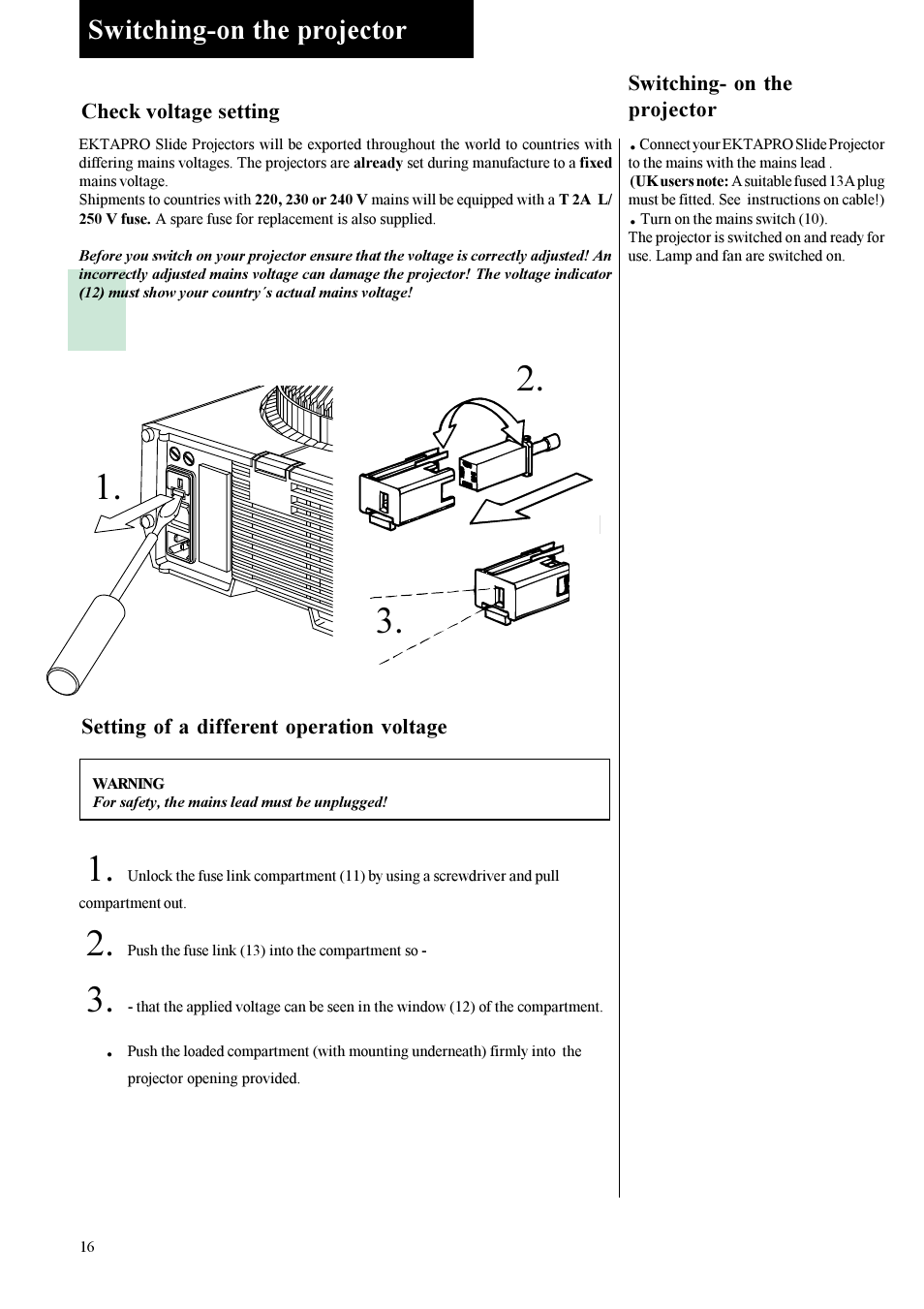 Switching-on the projector | Kodak EKTAPRO User Manual | Page 5 / 16
