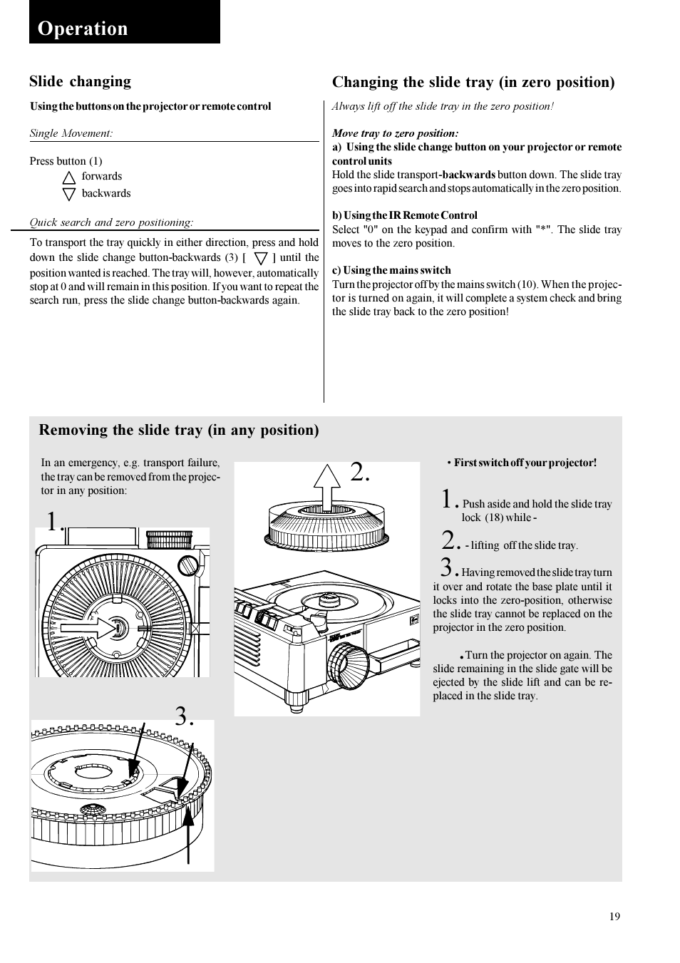 Slide changing, Operation | Kodak EKTAPRO User Manual | Page 8 / 16