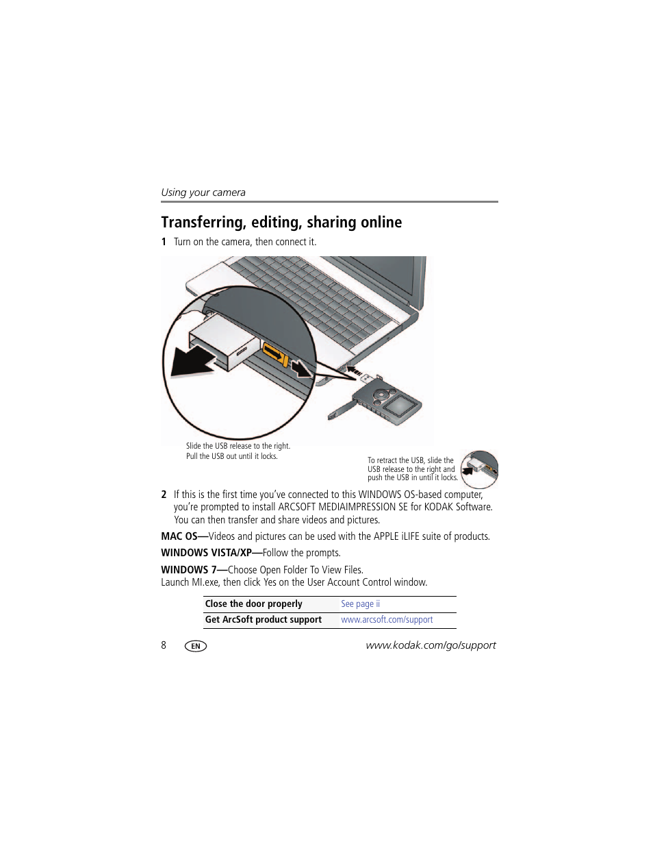 Transferring, editing, sharing online | Kodak ZM2 User Manual | Page 14 / 25