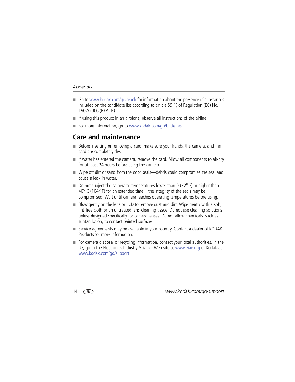 Care and maintenance | Kodak ZM2 User Manual | Page 20 / 25