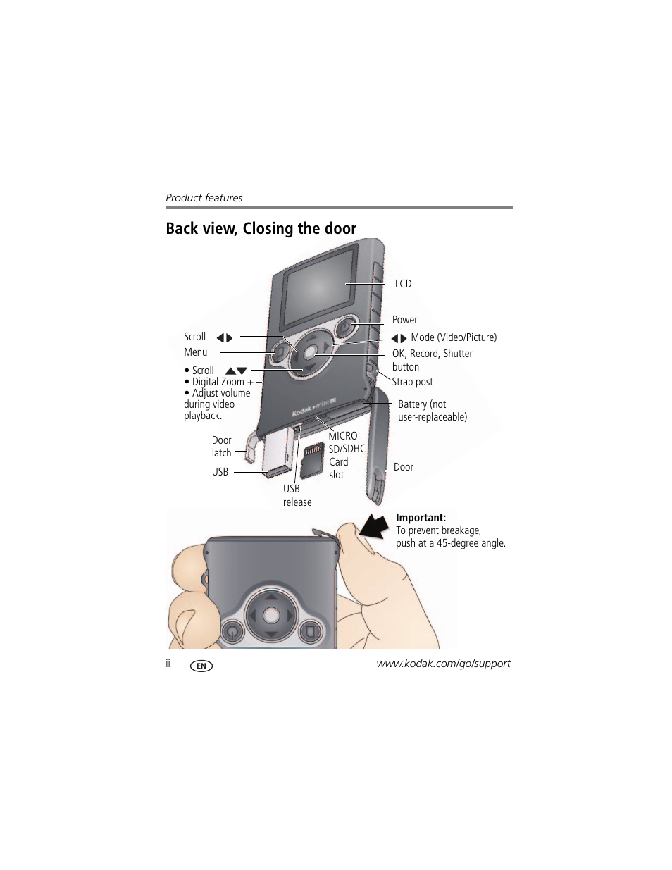Back view, closing the door | Kodak ZM2 User Manual | Page 4 / 25