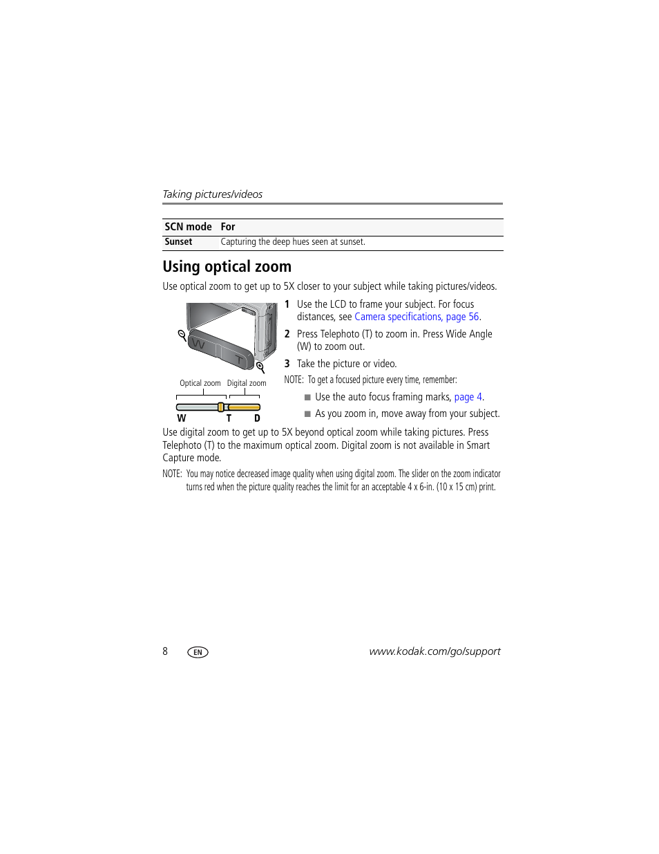 Using optical zoom | Kodak Z1485 IS User Manual | Page 14 / 78
