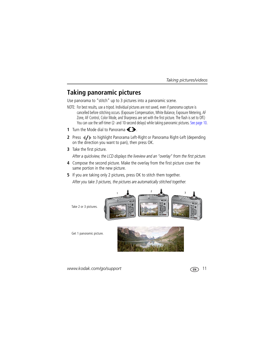 Taking panoramic pictures | Kodak Z1485 IS User Manual | Page 17 / 78