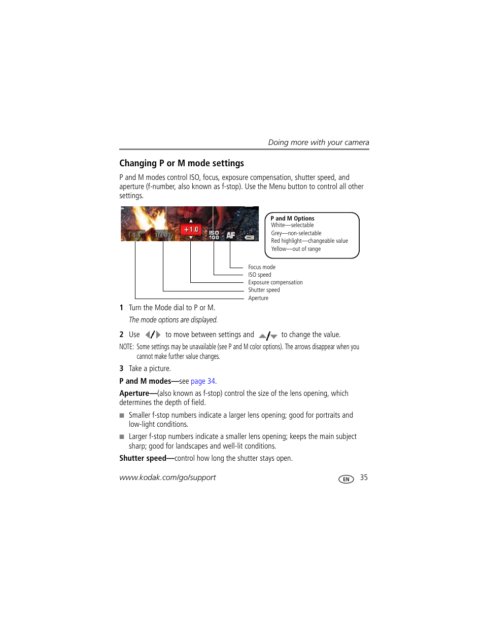 Changing p or m mode settings | Kodak Z1485 IS User Manual | Page 41 / 78