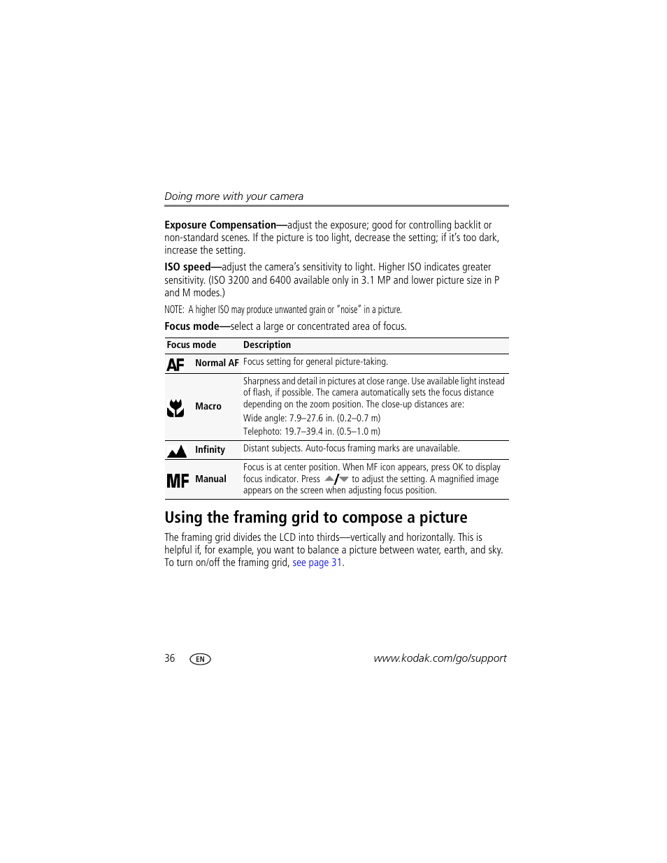 Using the framing grid to compose a picture | Kodak Z1485 IS User Manual | Page 42 / 78