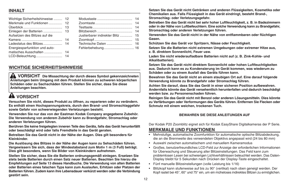 Kodak P20 User Manual | Page 12 / 52