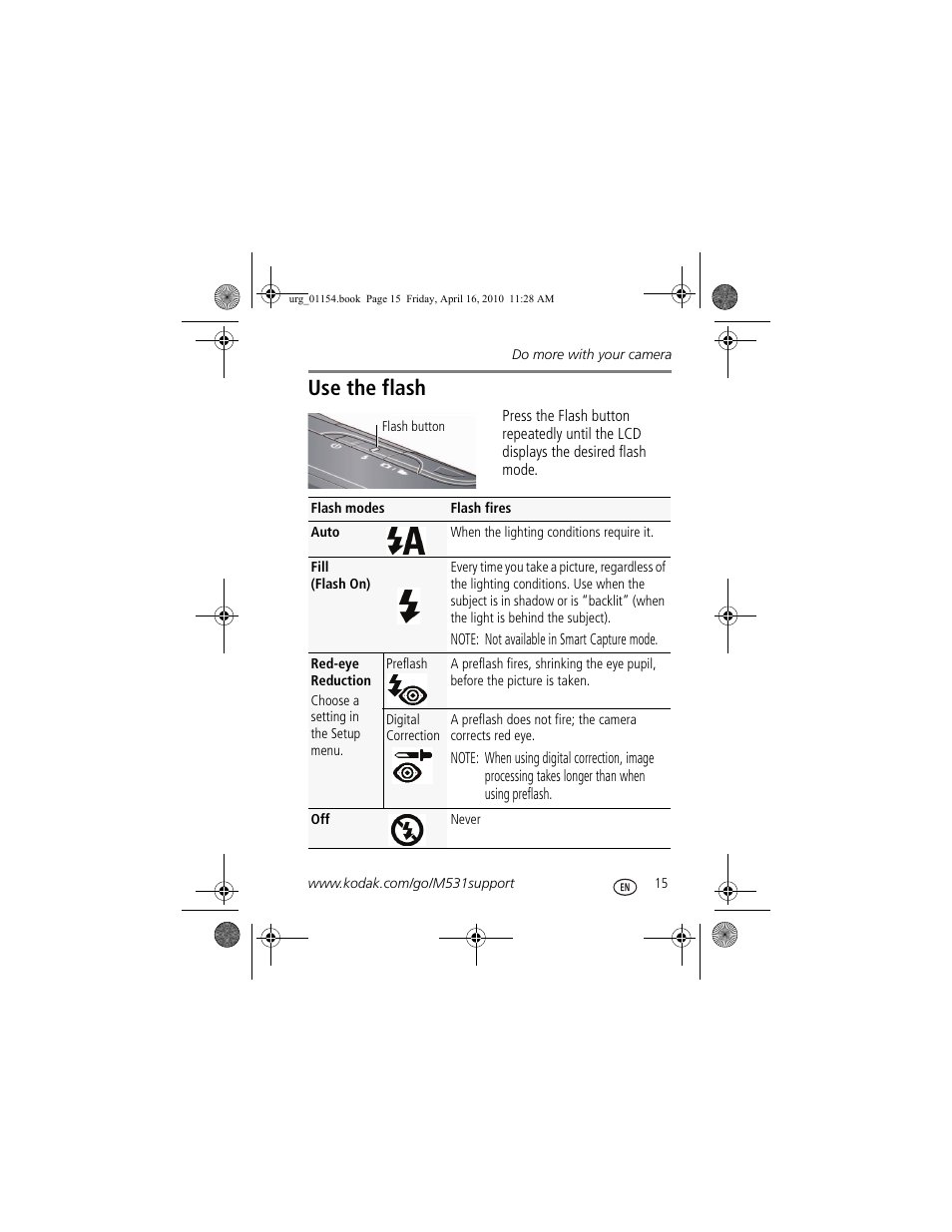 Use the flash | Kodak KLIC-7006 User Manual | Page 15 / 28