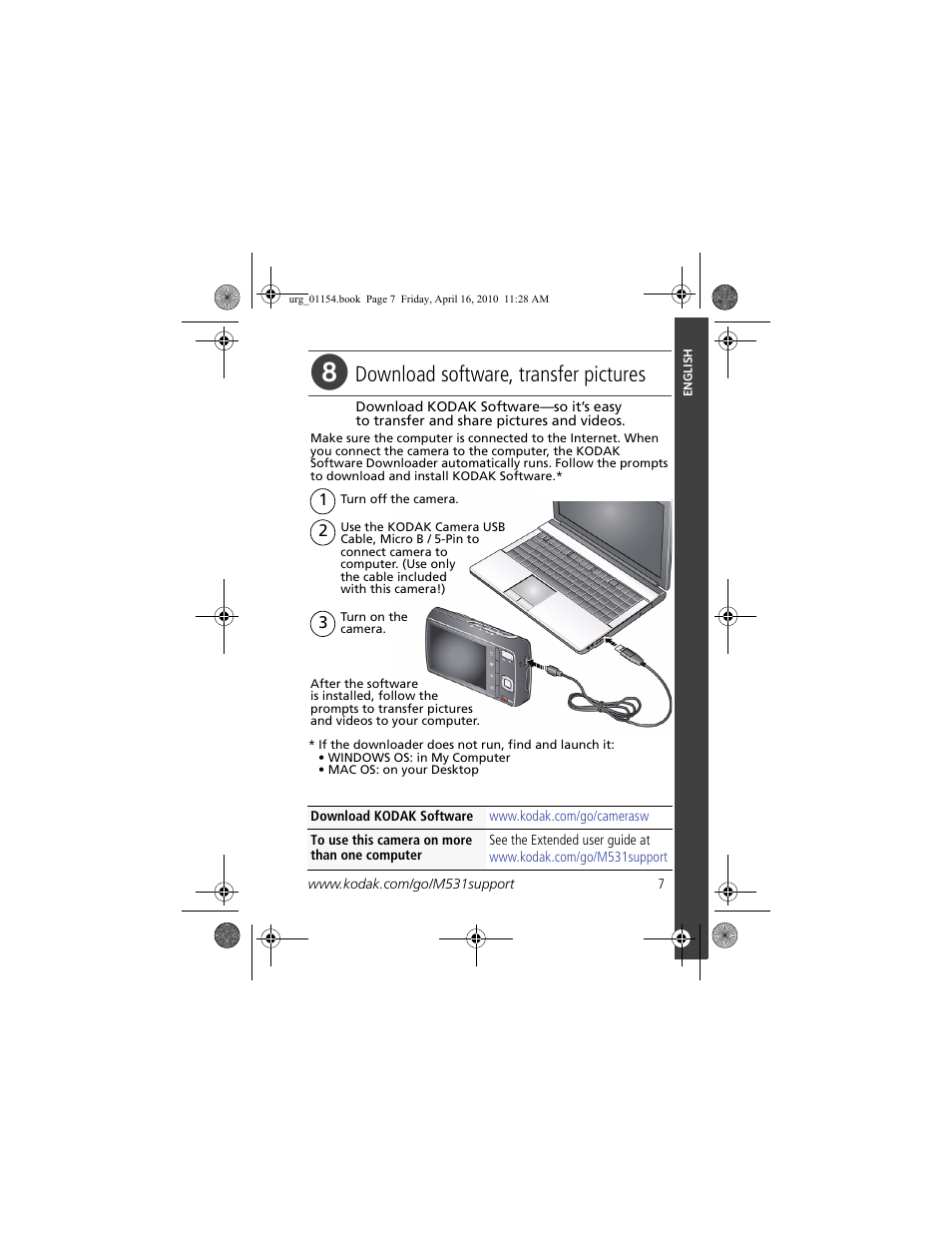 Download software, transfer pictures | Kodak KLIC-7006 User Manual | Page 7 / 28