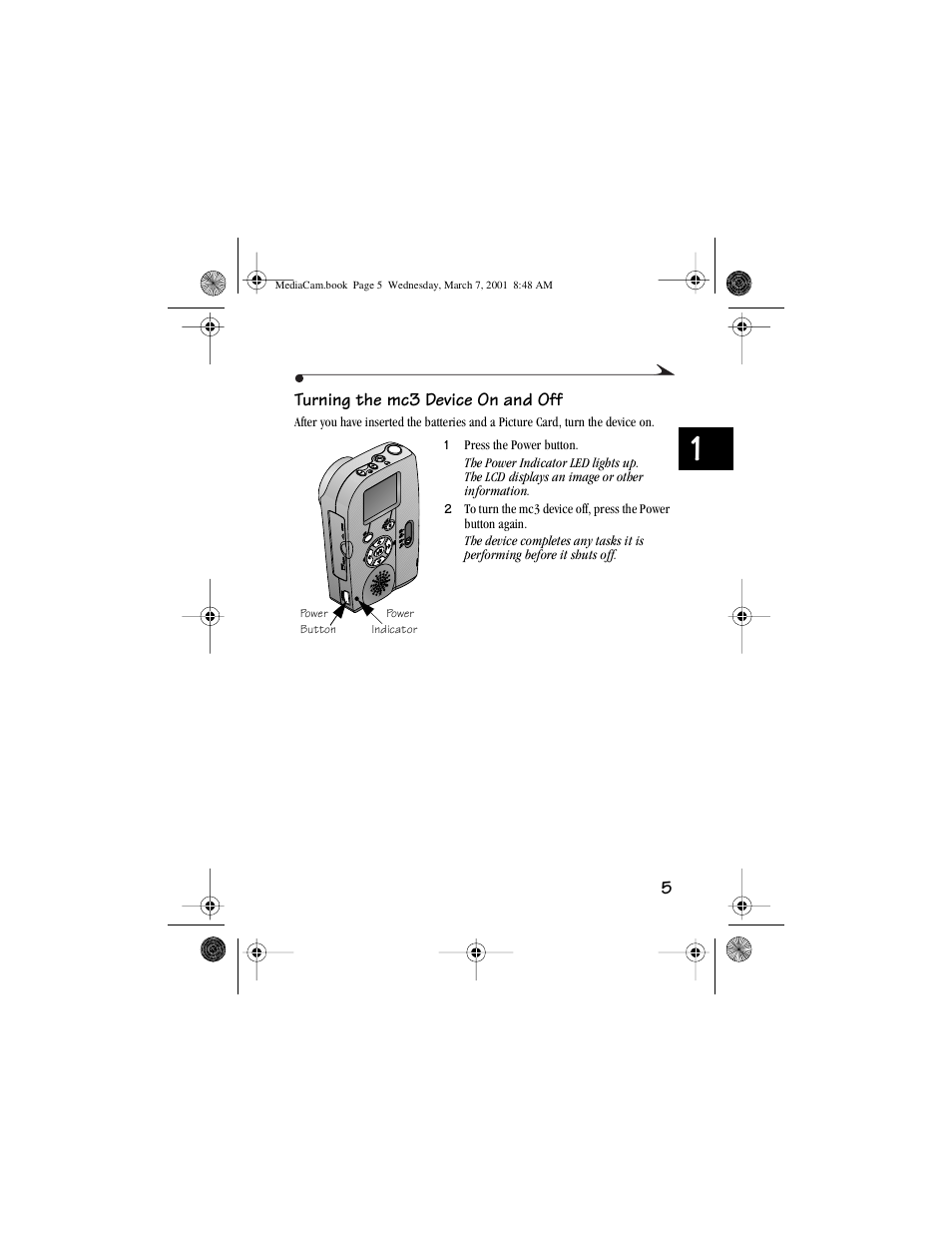 Turning the mc3 device on and off | Kodak mc3 User Manual | Page 11 / 88