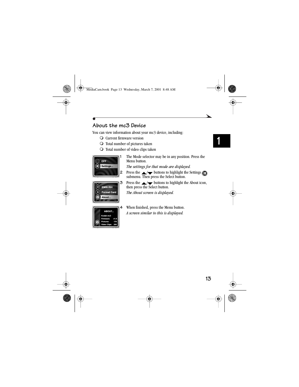 About the mc3 device | Kodak mc3 User Manual | Page 19 / 88