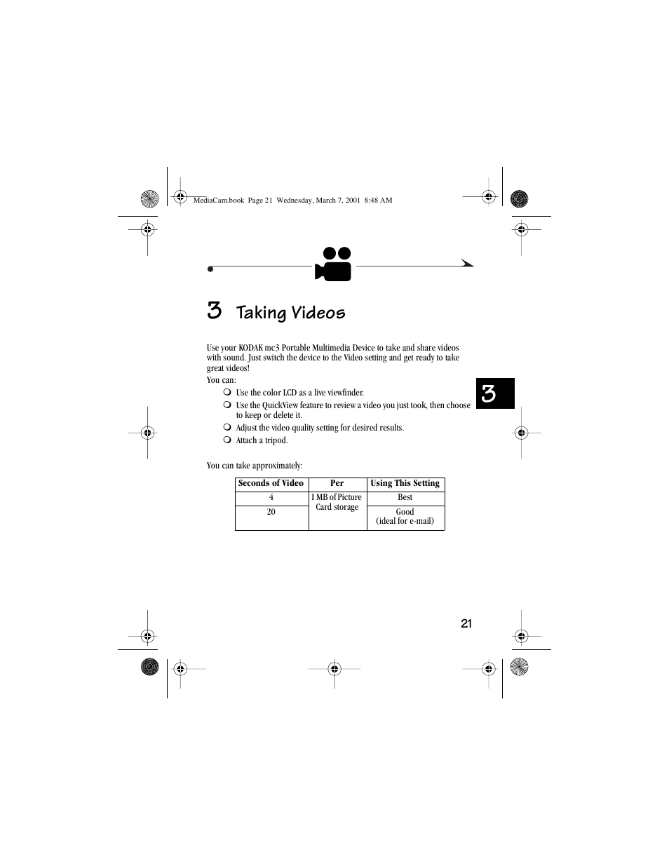 3 taking videos, Taking videos | Kodak mc3 User Manual | Page 27 / 88
