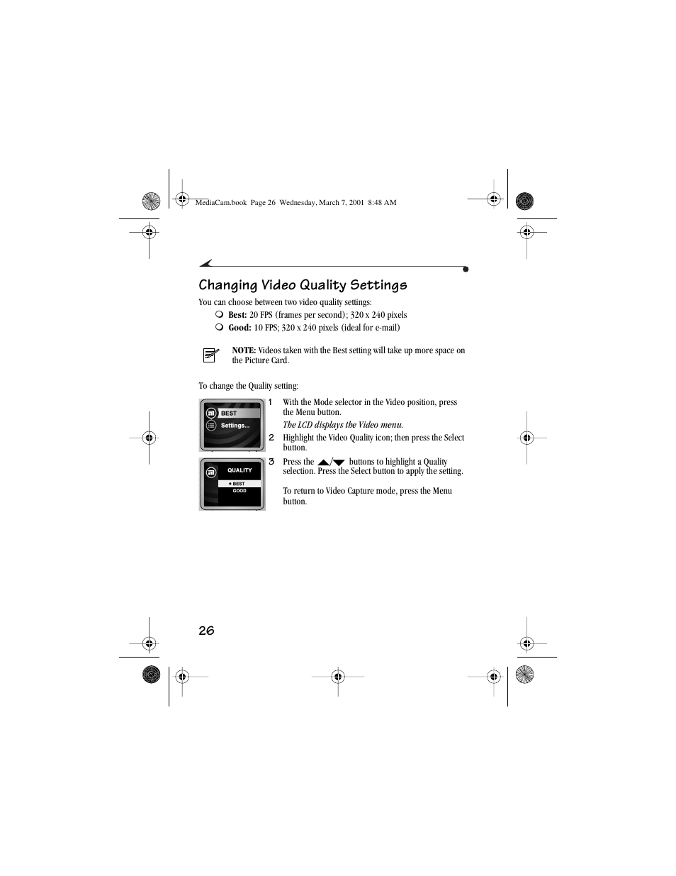 Changing video quality settings | Kodak mc3 User Manual | Page 32 / 88