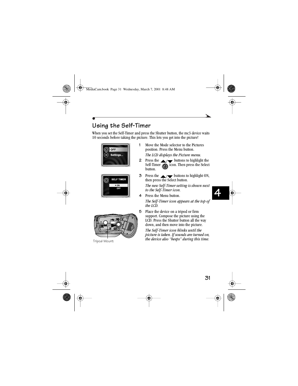 Using the self-timer | Kodak mc3 User Manual | Page 37 / 88