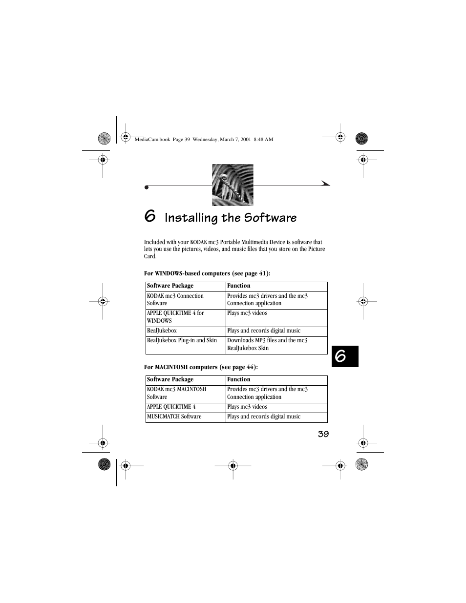 6 installing the software, Installing the software | Kodak mc3 User Manual | Page 45 / 88