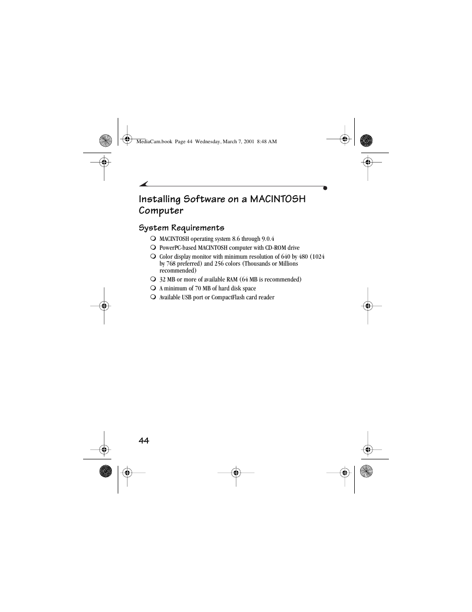 Installing software on a macintosh computer, System requirements | Kodak mc3 User Manual | Page 50 / 88