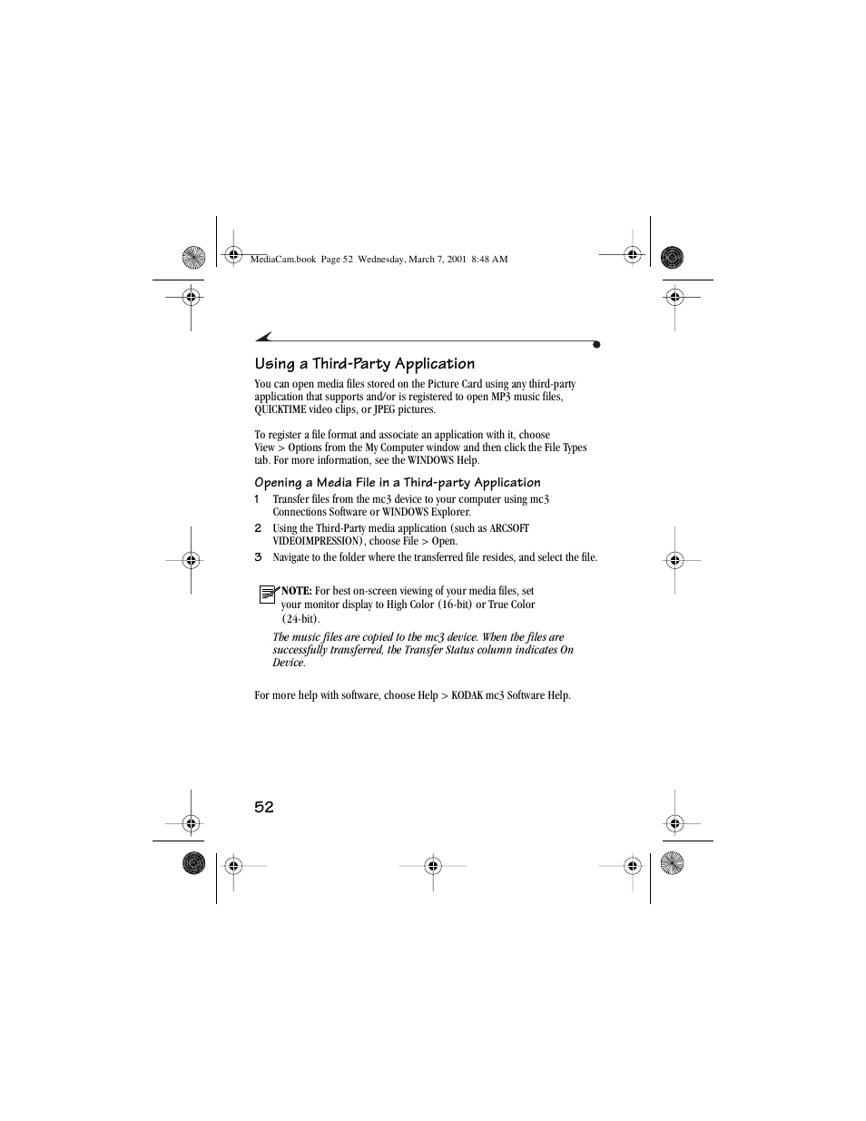 Using a third-party application, 52 using a third-party application | Kodak mc3 User Manual | Page 58 / 88