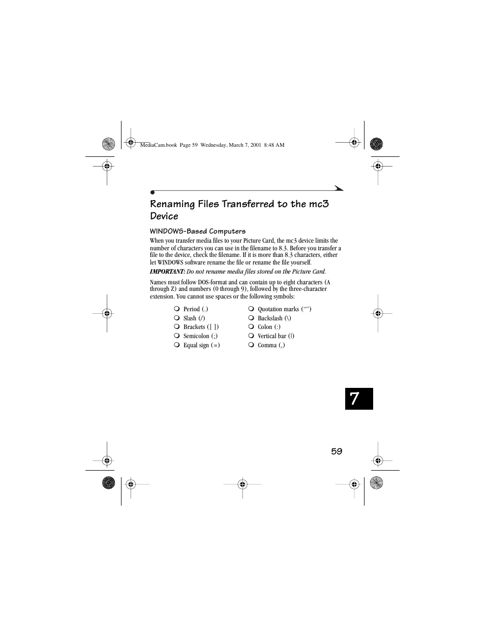 Renaming files transferred to the mc3 device | Kodak mc3 User Manual | Page 65 / 88