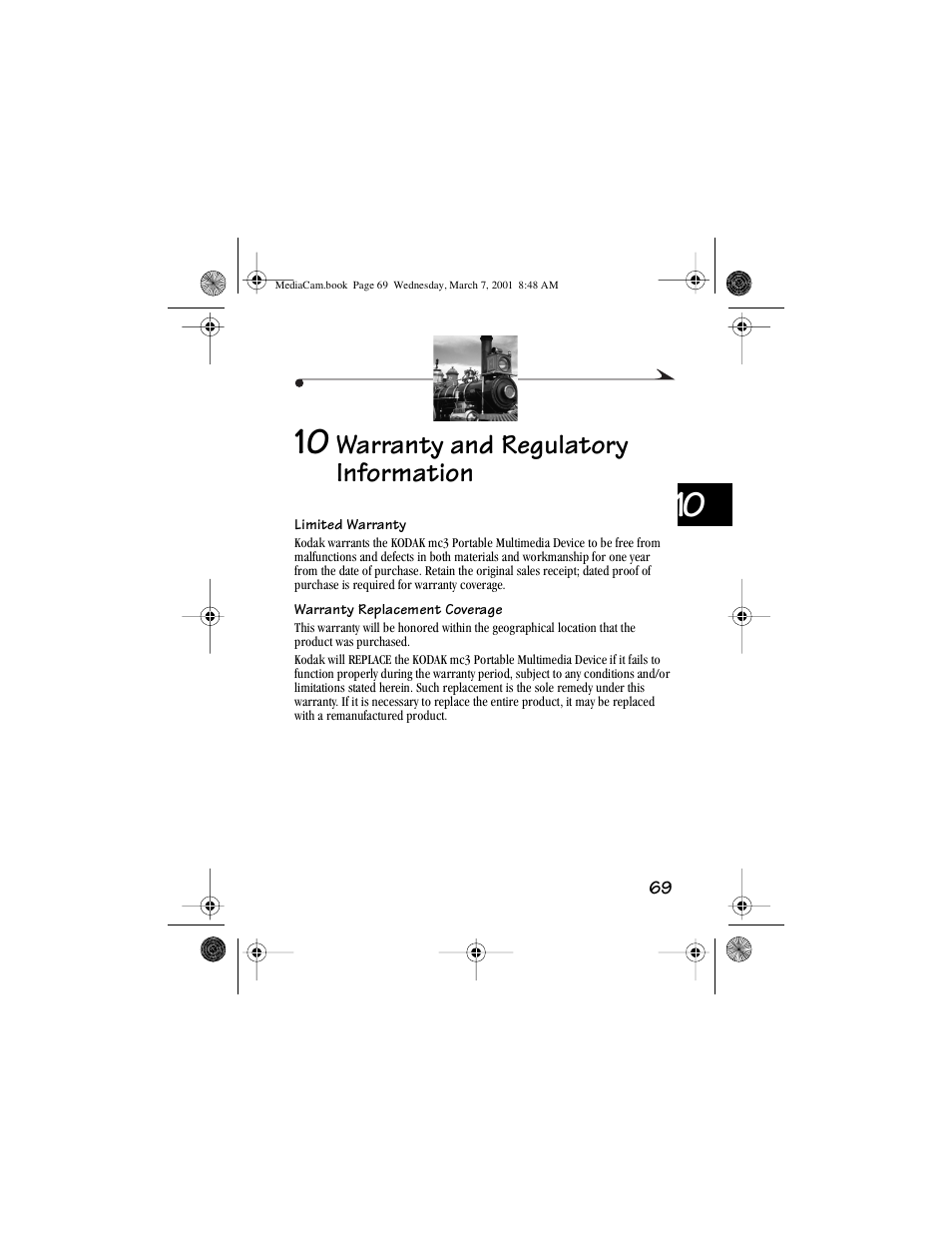 10 warranty and regulatory information, Warranty and regulatory information | Kodak mc3 User Manual | Page 75 / 88