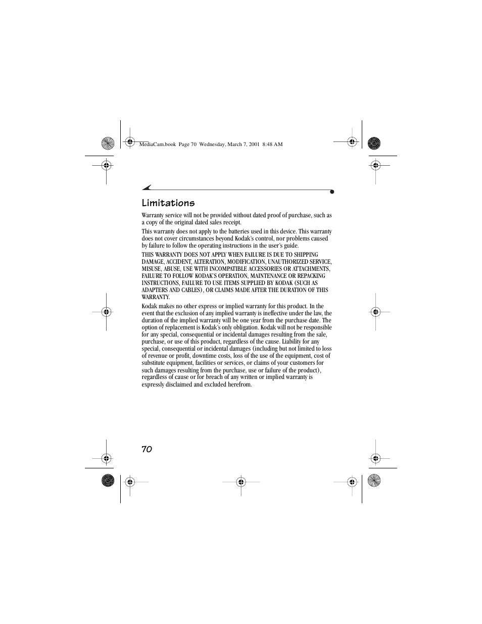 Limitations | Kodak mc3 User Manual | Page 76 / 88