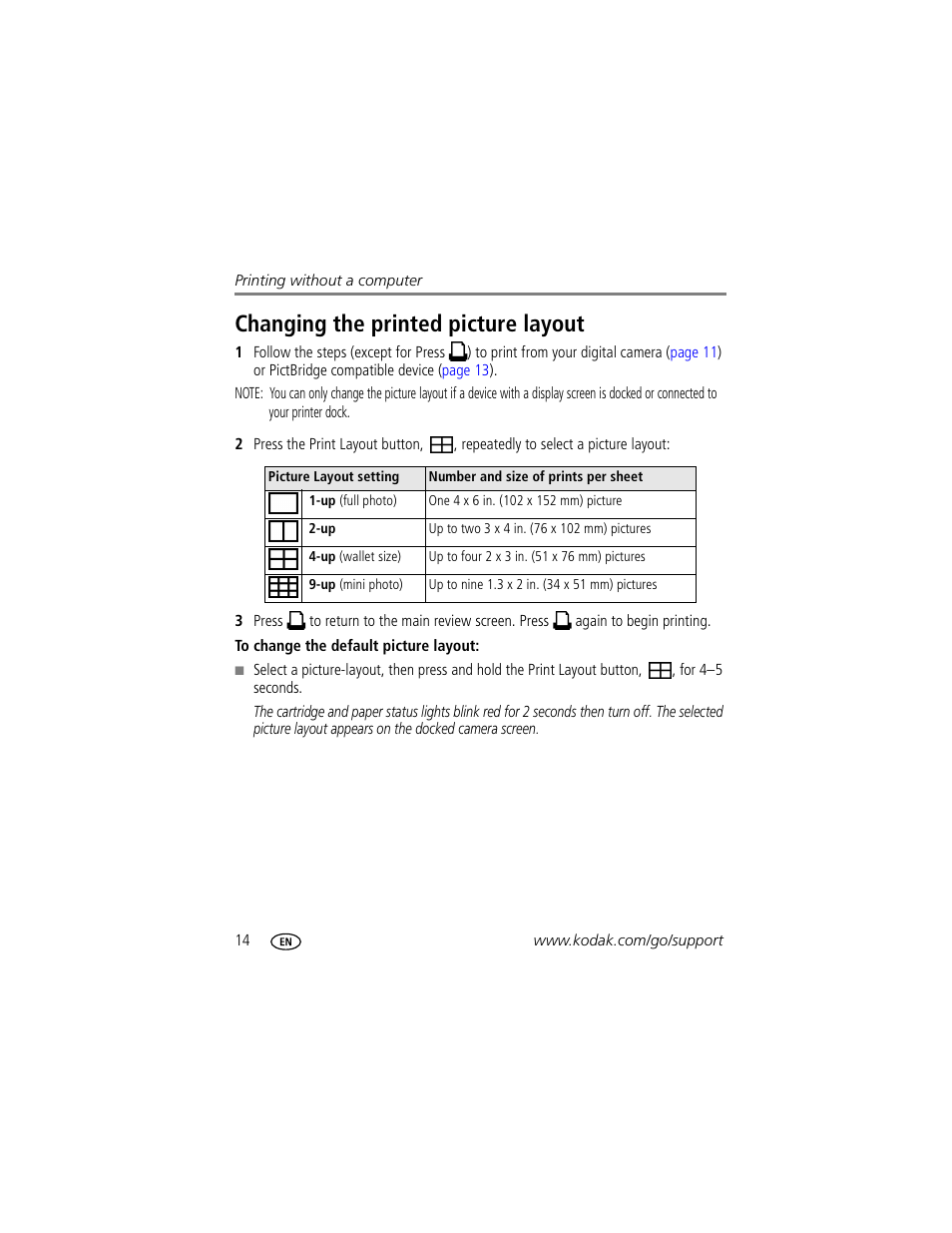 Changing the printed picture layout | Kodak G600 User Manual | Page 20 / 76