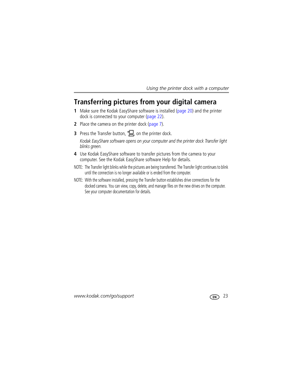 Transferring pictures from your digital camera | Kodak G600 User Manual | Page 29 / 76