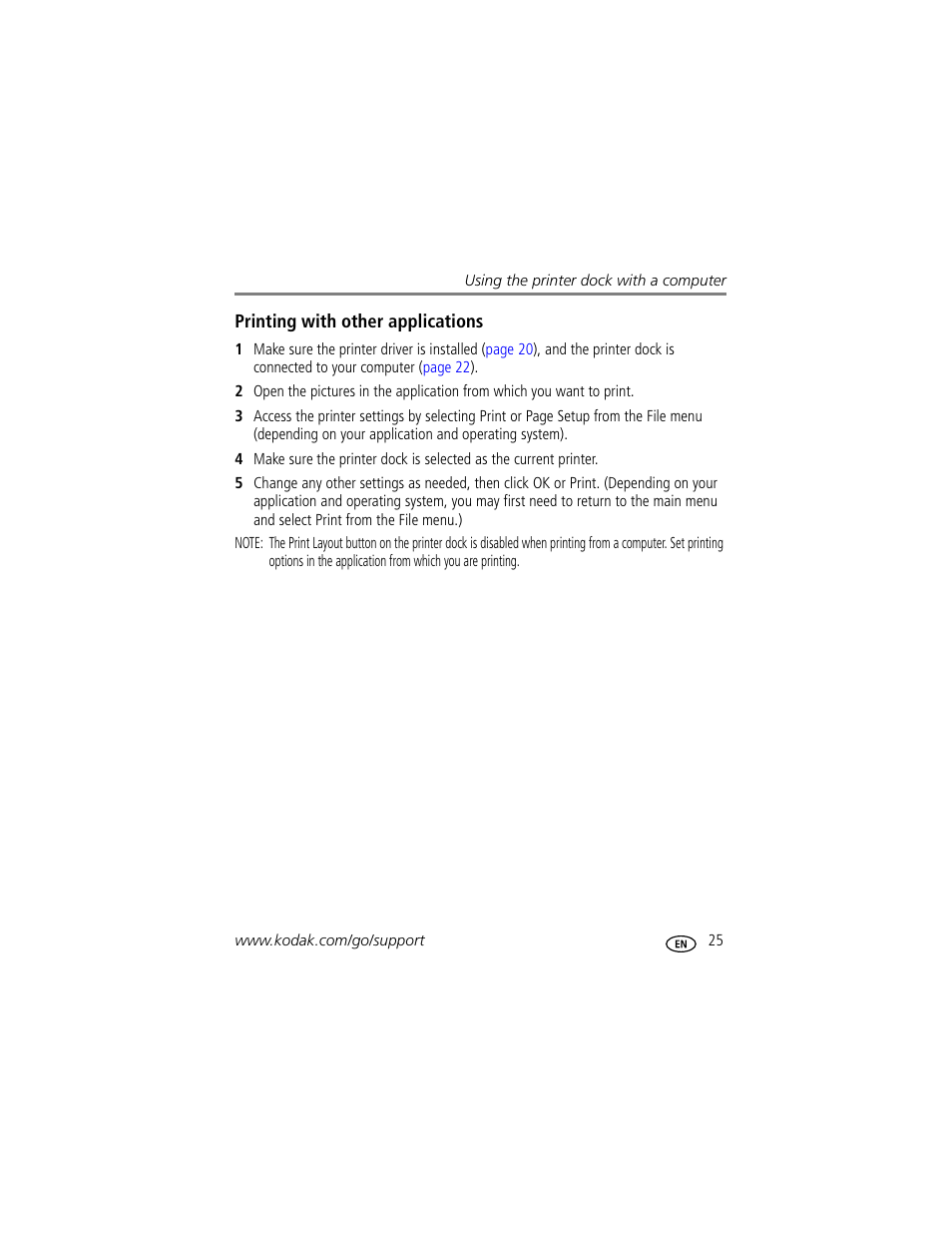Printing with other applications | Kodak G600 User Manual | Page 31 / 76