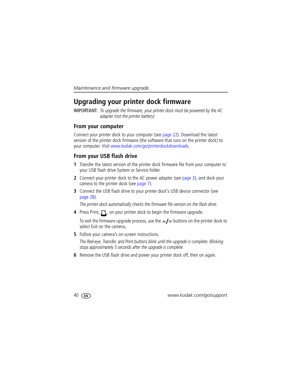 Upgrading your printer dock firmware, From your computer, From your usb flash drive | Kodak G600 User Manual | Page 46 / 76