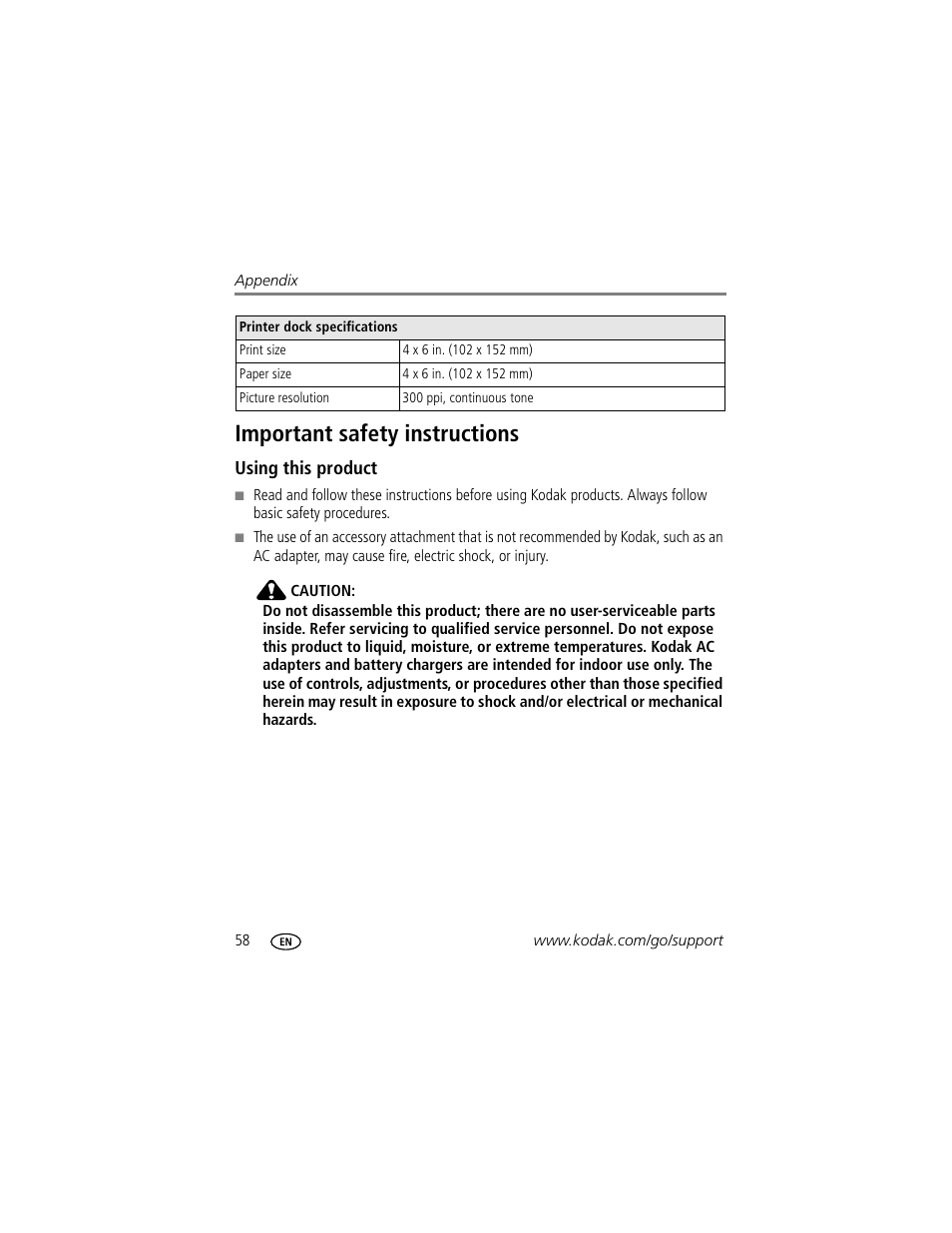 Important safety instructions, Using this product | Kodak G600 User Manual | Page 64 / 76