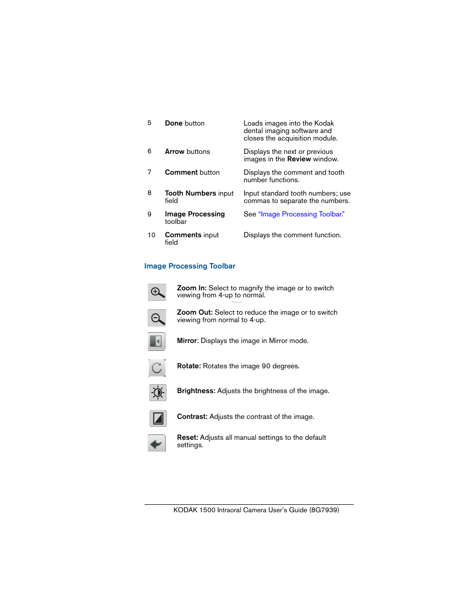 Image processing toolbar | Kodak INTRAORAL 1500 User Manual | Page 23 / 54