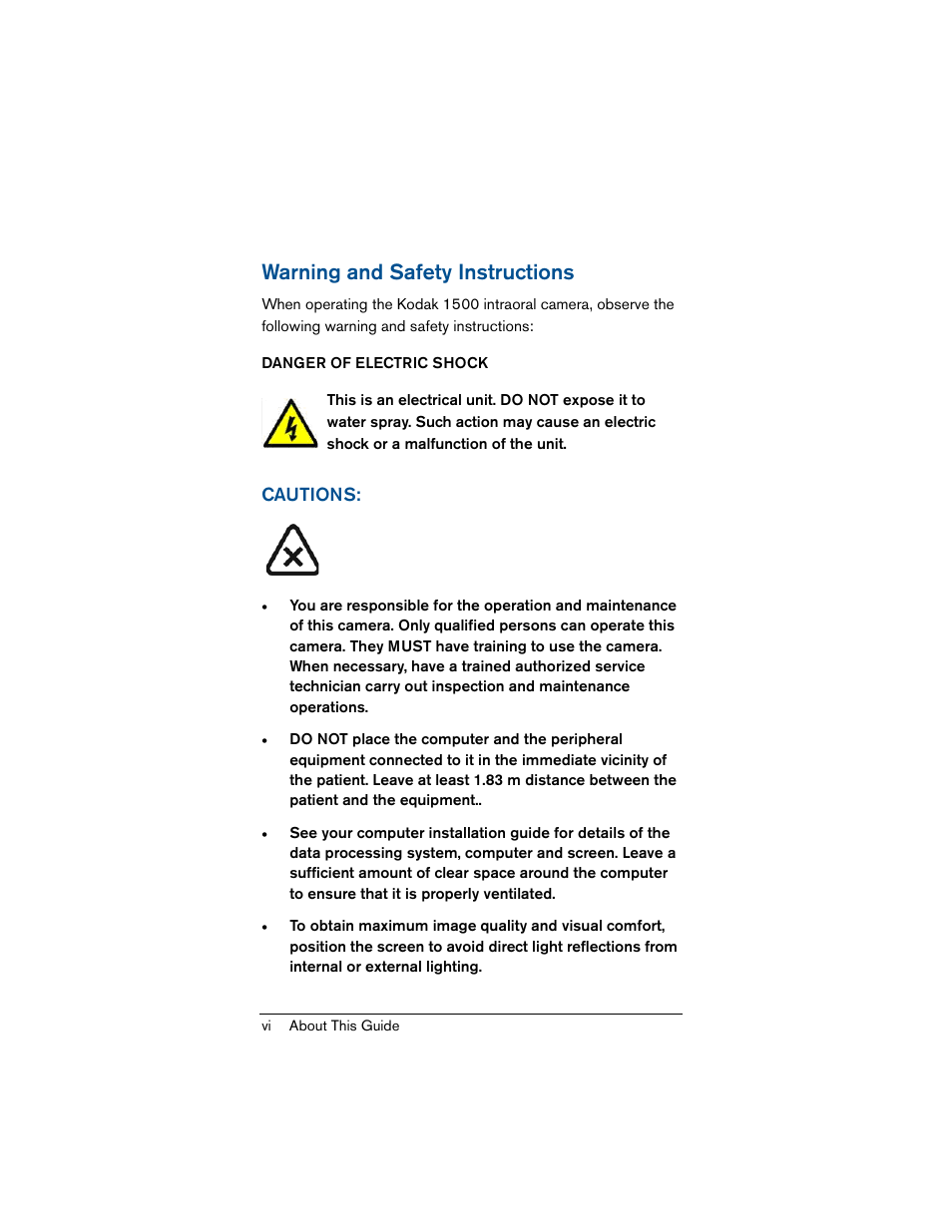 Warning and safety instructions, Cautions | Kodak INTRAORAL 1500 User Manual | Page 6 / 54