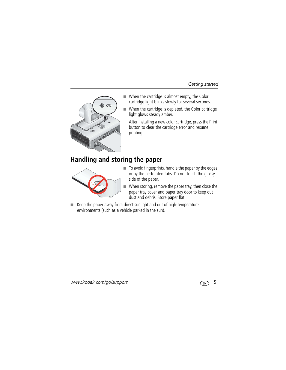 Handling and storing the paper | Kodak EasyShare Series 3 User Manual | Page 11 / 66