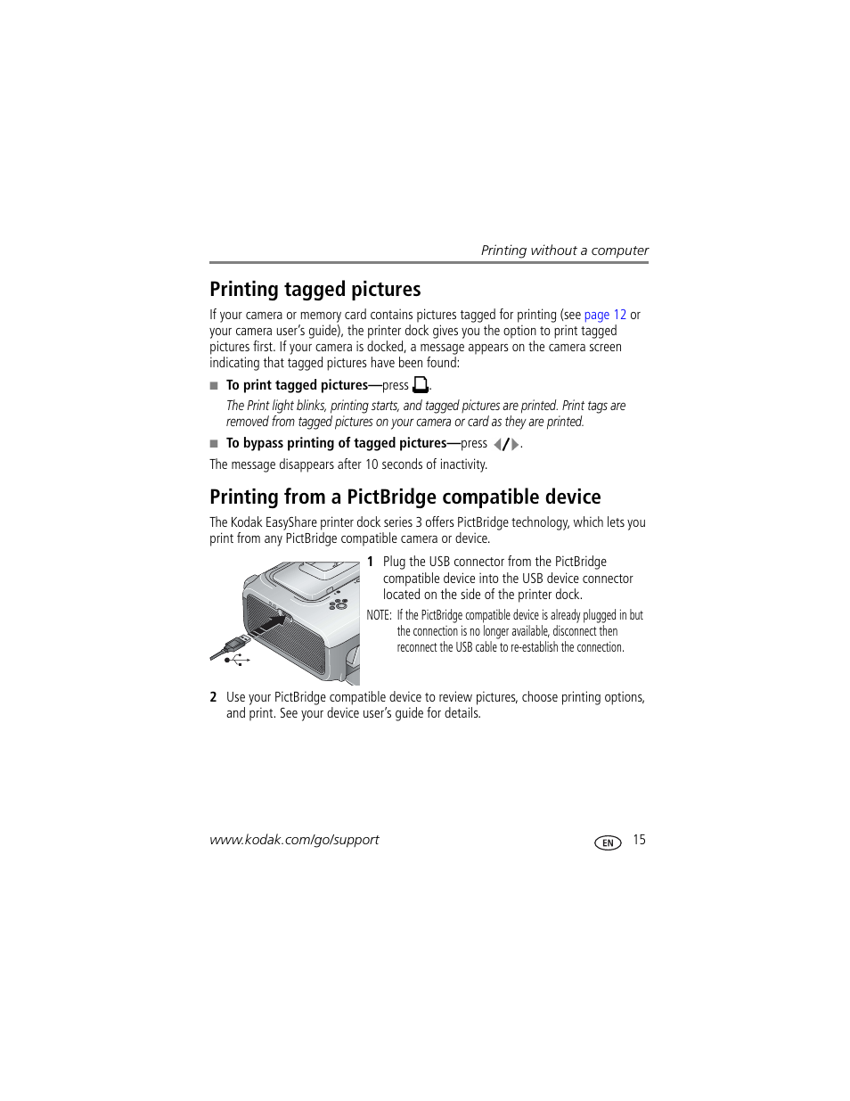 Printing tagged pictures, Printing from a pictbridge compatible device | Kodak EasyShare Series 3 User Manual | Page 21 / 66