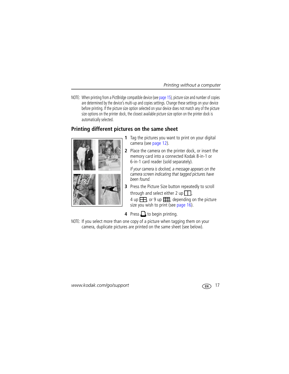 Printing different pictures on the same sheet | Kodak EasyShare Series 3 User Manual | Page 23 / 66