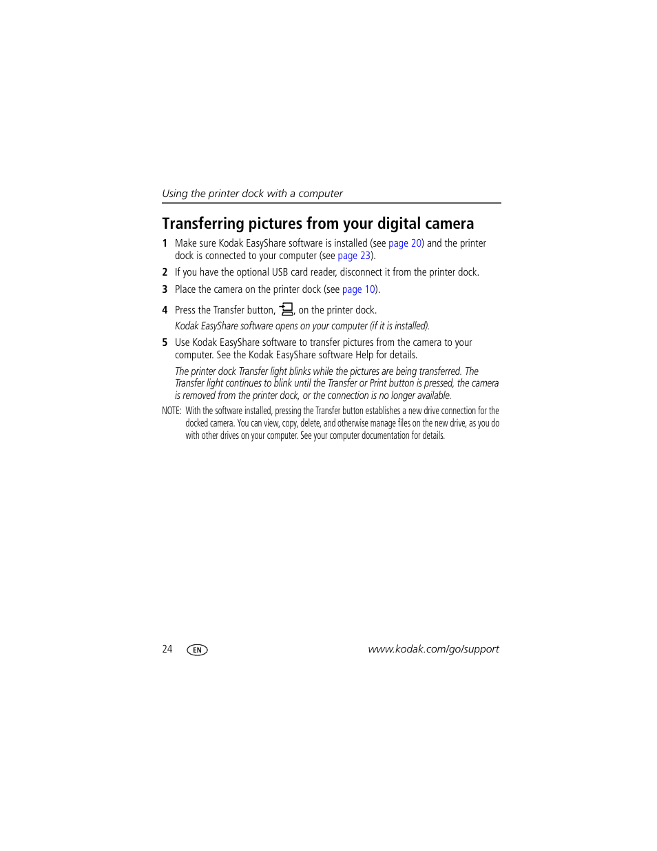 Transferring pictures from your digital camera | Kodak EasyShare Series 3 User Manual | Page 30 / 66