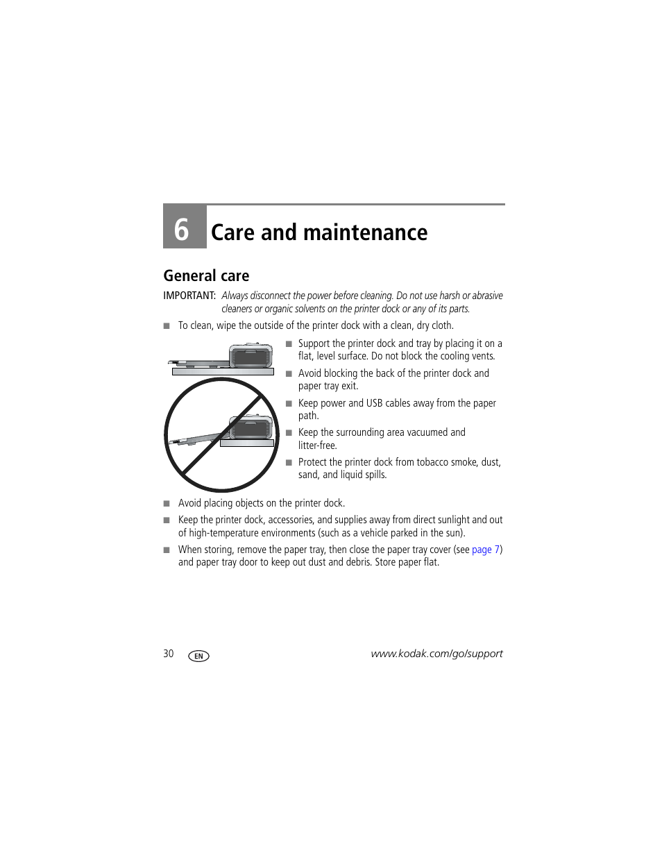 6 care and maintenance, General care, Care and maintenance | Kodak EasyShare Series 3 User Manual | Page 36 / 66