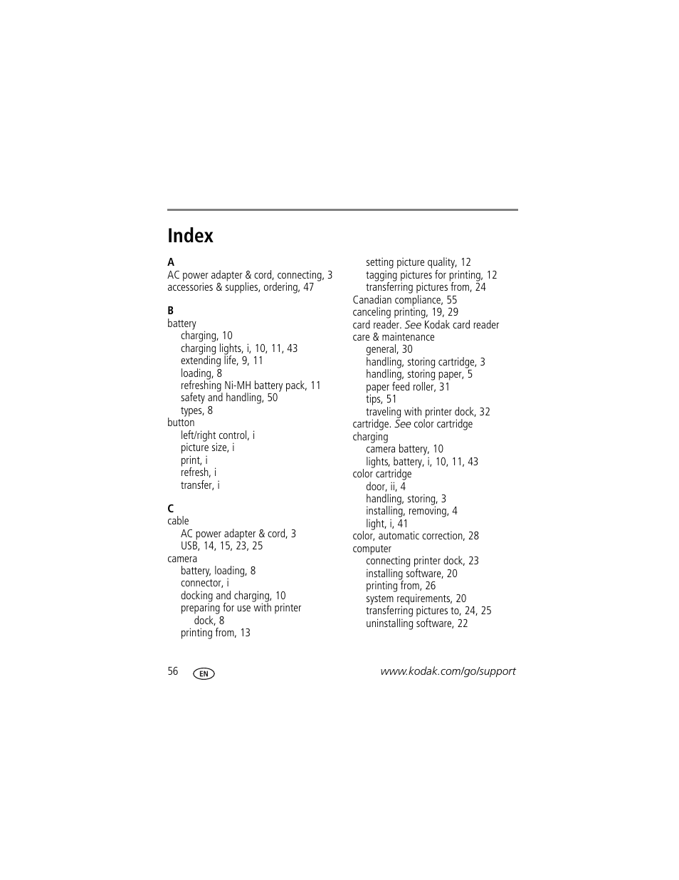 Index | Kodak EasyShare Series 3 User Manual | Page 62 / 66