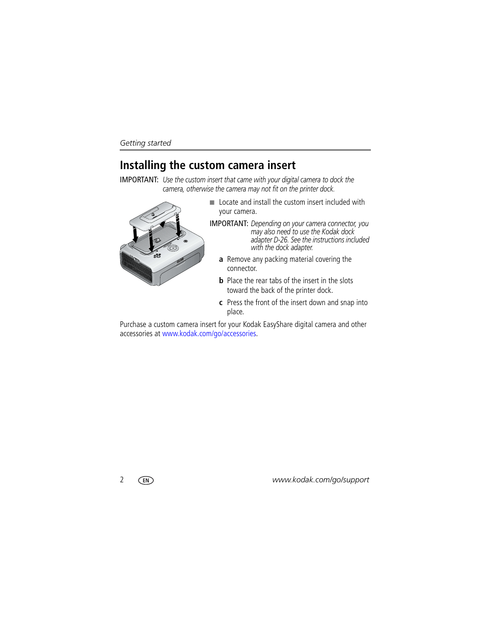 Installing the custom camera insert | Kodak EasyShare Series 3 User Manual | Page 8 / 66