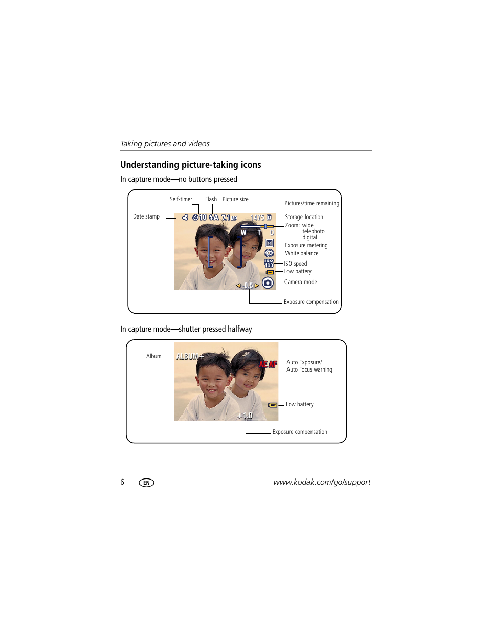 Understanding picture-taking icons | Kodak EasyShare C703 User Manual | Page 12 / 70