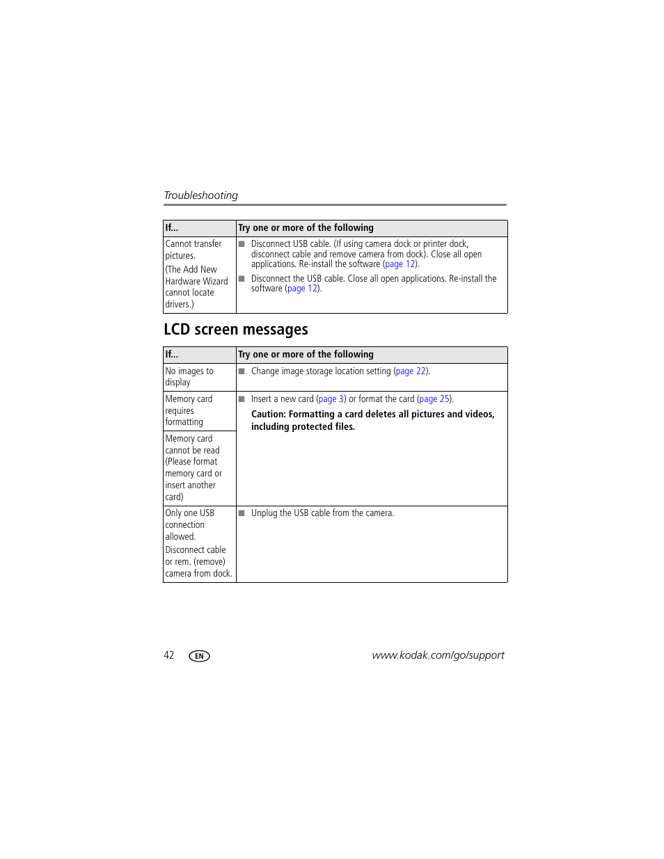 Lcd screen messages | Kodak EasyShare C703 User Manual | Page 48 / 70