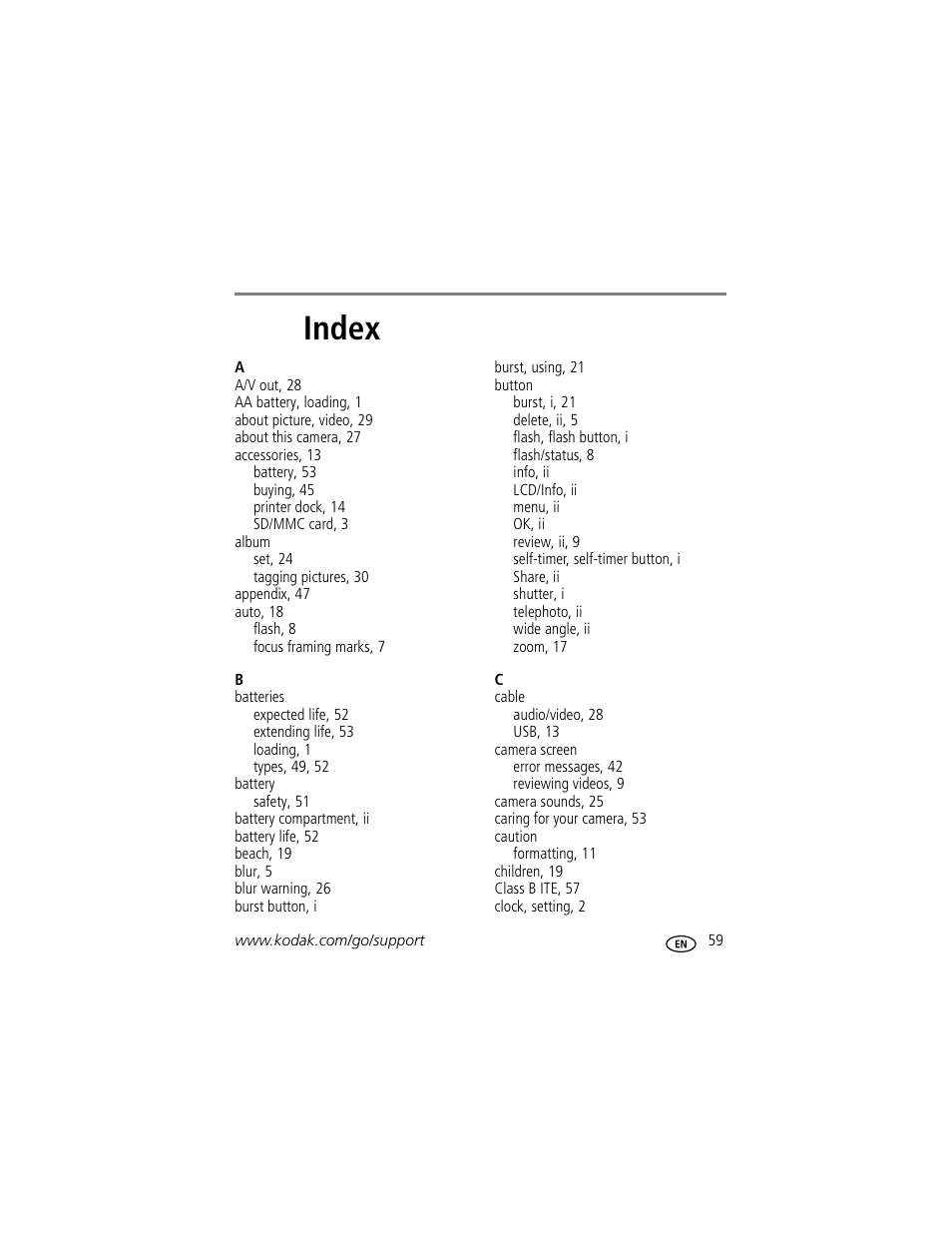 Index | Kodak EasyShare C703 User Manual | Page 65 / 70