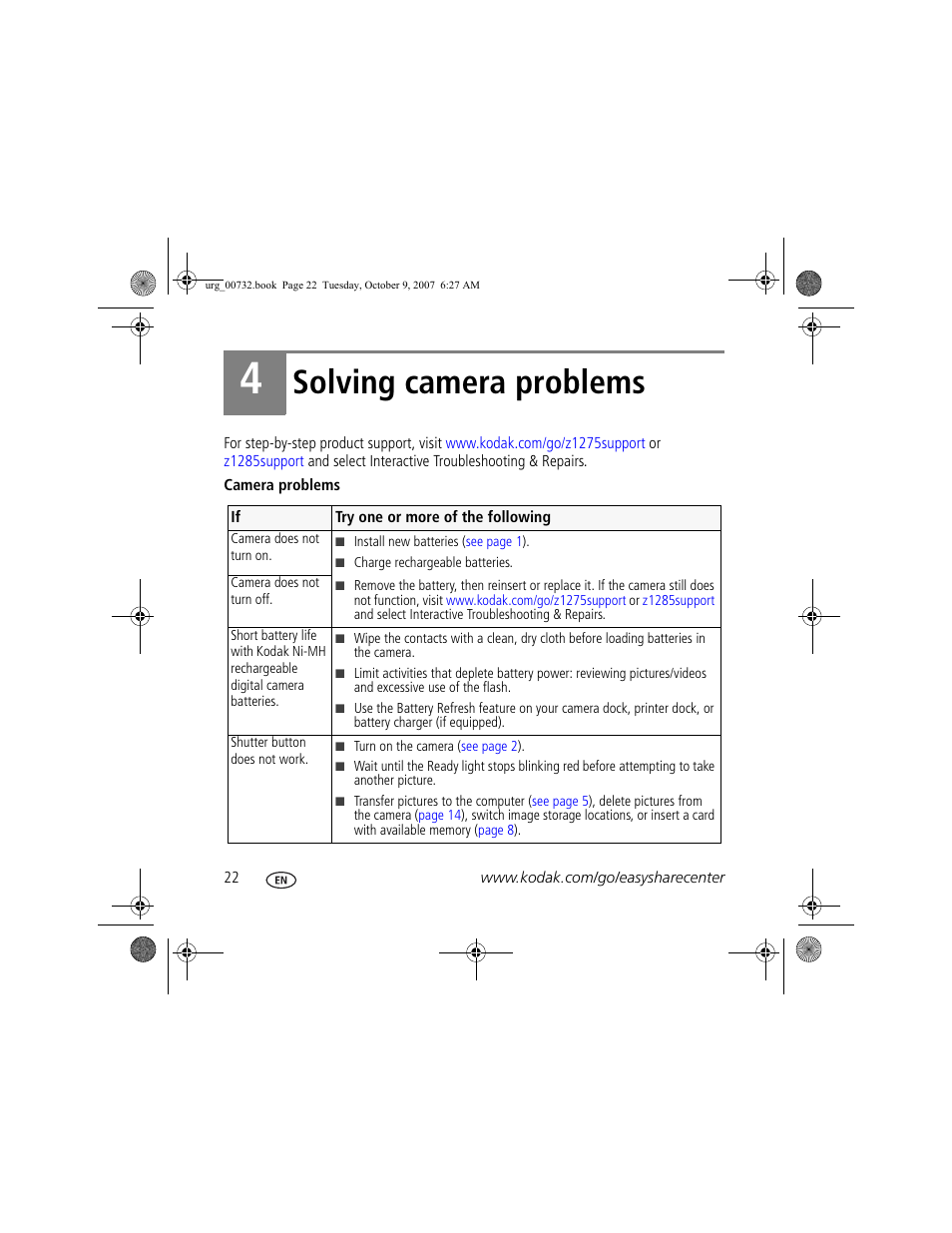 Solving camera problems | Kodak Z1275 User Manual | Page 22 / 28