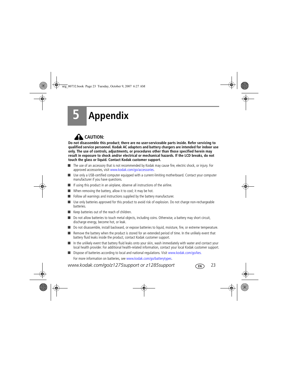 Appendix | Kodak Z1275 User Manual | Page 23 / 28