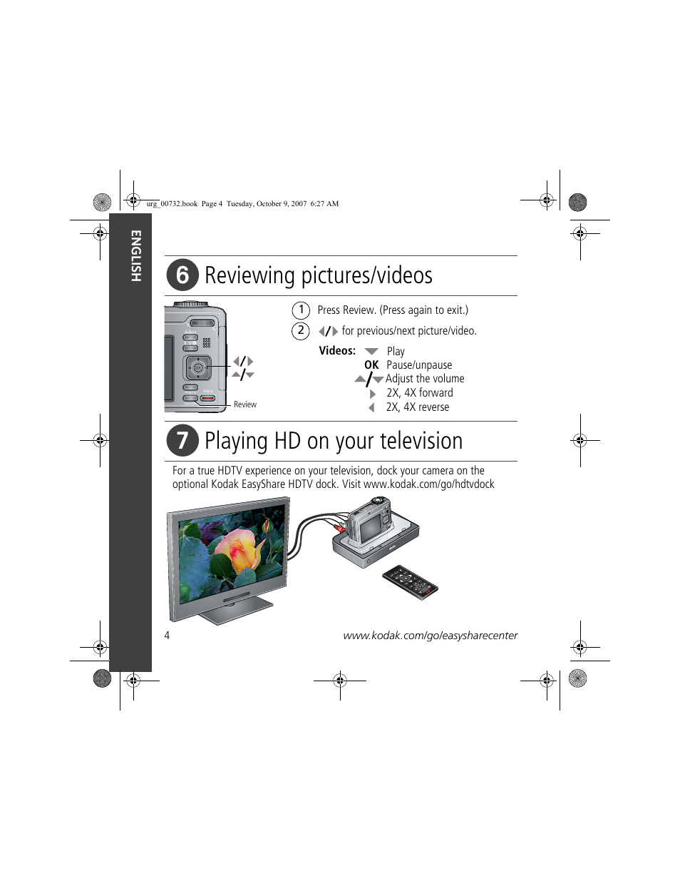 Reviewing pictures/videos, Playing hd on your television | Kodak Z1275 User Manual | Page 4 / 28