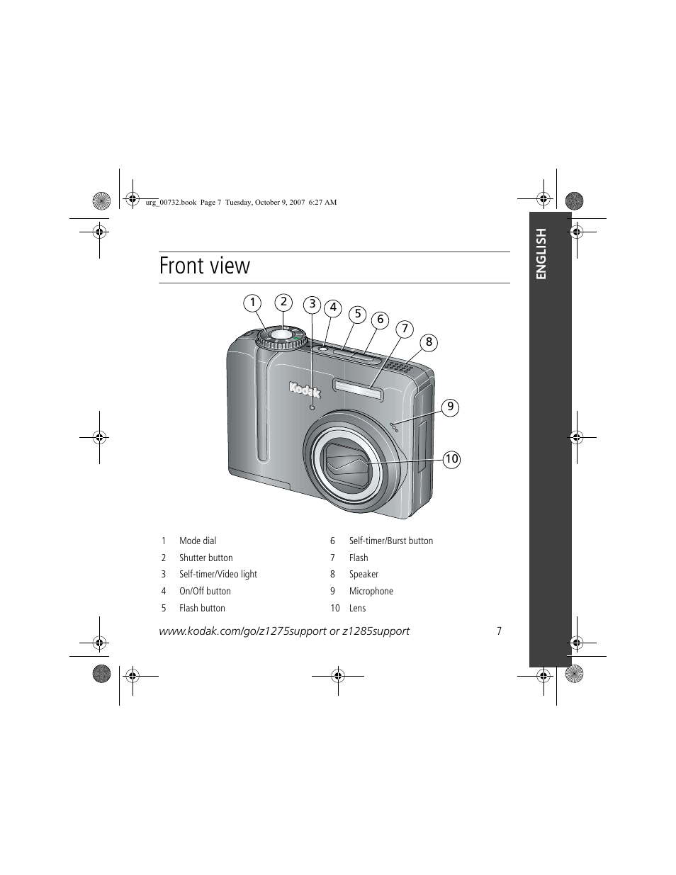 Front view | Kodak Z1275 User Manual | Page 7 / 28