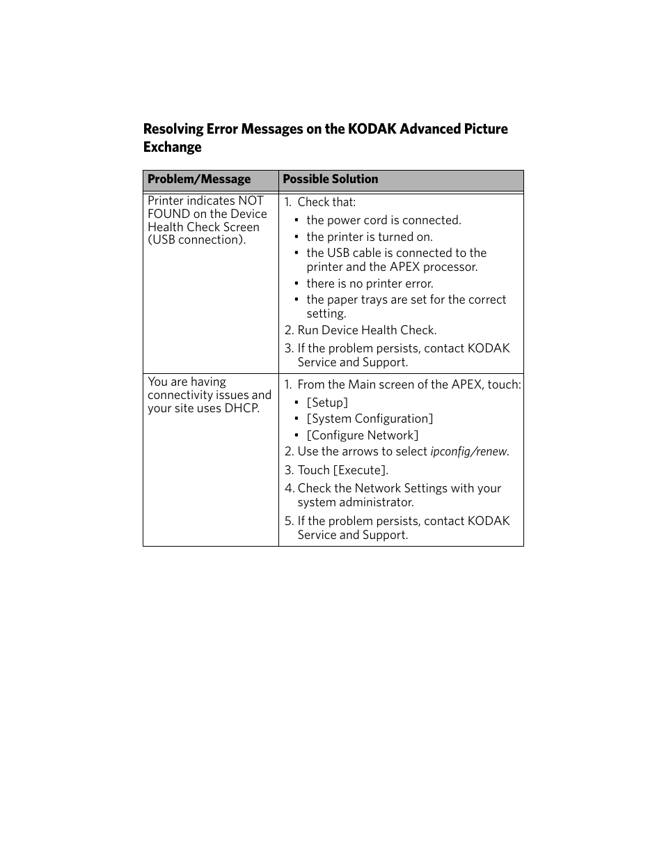 Resolving error messages on the kodak advanced, Picture exchange | Kodak DUPLEX DL2100 User Manual | Page 27 / 34