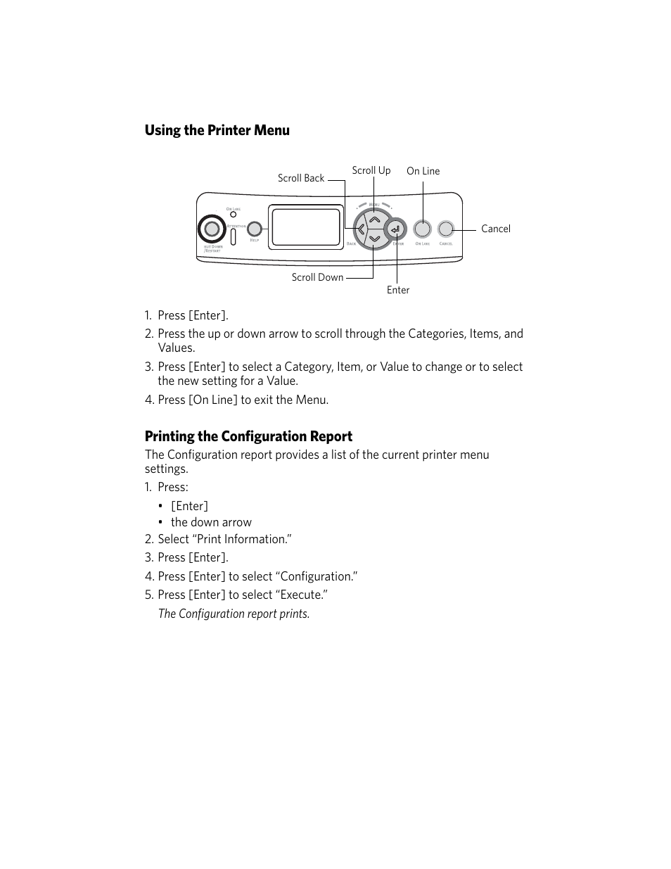 Using the printer menu, Printing the configuration report | Kodak DUPLEX DL2100 User Manual | Page 7 / 34