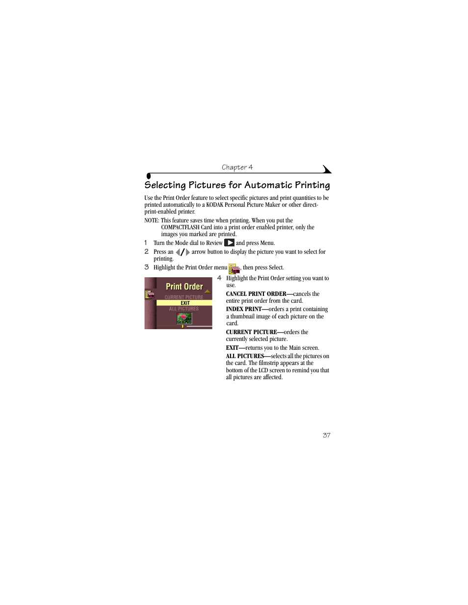 Selecting pictures for automatic printing | Kodak DX4900 User Manual | Page 47 / 106