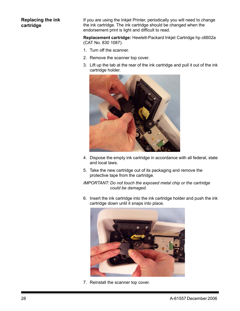 Replacing the ink cartridge | Kodak A-61557 User Manual | Page 30 / 38