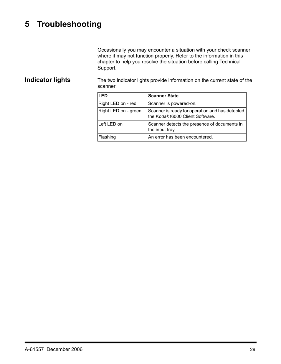 5 troubleshooting, Indicator lights | Kodak A-61557 User Manual | Page 31 / 38