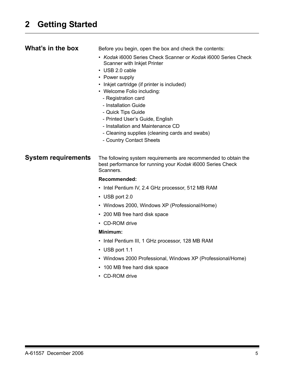 2 getting started, What’s in the box, System requirements | Kodak A-61557 User Manual | Page 7 / 38